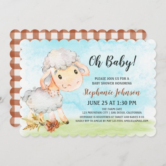Aquarellschaf-Babydusche Einladung (Vorne/Hinten)