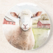 Aquarellschaf mit rotem Stall Getränkeuntersetzer (Vorne)