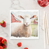 Aquarellschaf mit rotem Stall Serviette (Beispiel)