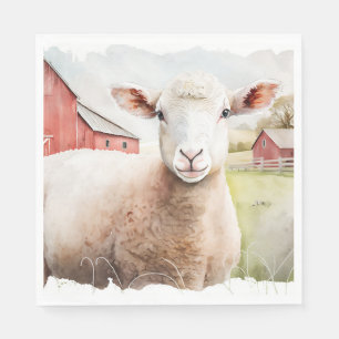Aquarellschaf mit rotem Stall Serviette