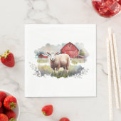 Aquarellschaf mit rotem Stall Serviette (Beispiel)