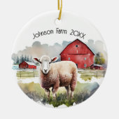 Aquarellschaf mit roten Stangen Keramik Ornament (Vorne)