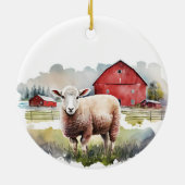 Aquarellschaf mit roten Stangen Keramik Ornament (Hinten)