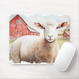 Aquarellschaf und Roter Stall Mousepad