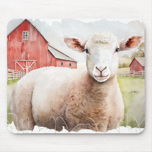 Aquarellschaf und Roter Stall Mousepad (Vorne)