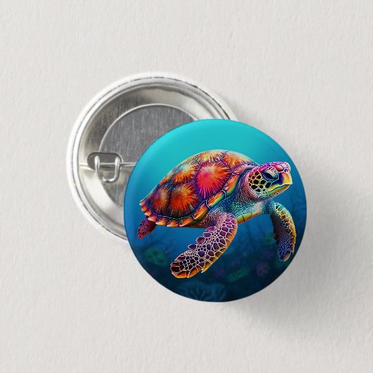 Aquarellschildkröte Button (Vorne & Hinten)