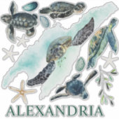 Aquarellschildkröten - Sammlung Name Aufkleber (Vorderseite)