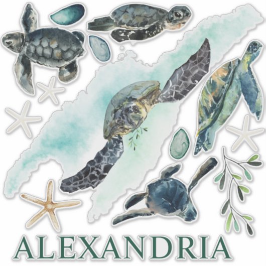 Aquarellschildkröten - Sammlung Name Aufkleber (Vorderseite)