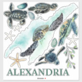 Aquarellschildkröten - Sammlung Name Aufkleber (Blatt)