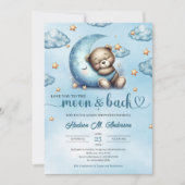 Aquarellschläfer Bär blauer Mond Goldsterne Einladung (Vorderseite)