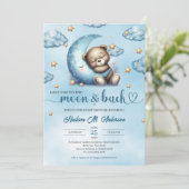 Aquarellschläfer Bär blauer Mond Goldsterne Einladung (Stehend Vorderseite)