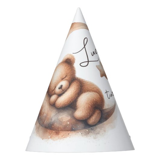 Aquarellschläfer Beiger Brauner Bär auf dem Mond Partyhütchen (Vorderseite)