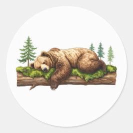 Aquarellschläfer Grizzly Bären Natur Lover Runder Aufkleber