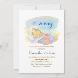 Aquarellschläfer Kätzchen Es ist eine Kinderdusche Einladung