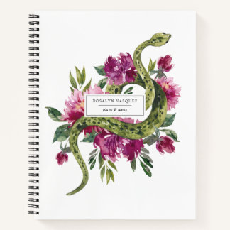 Aquarellschlange und Personalisiertes Blumenblatt Notizblock