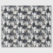 Aquarellschlösser Umschlagpapier - schwarz-weiß Geschenkpapier (Flach)