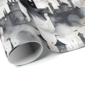 Aquarellschlösser Umschlagpapier - schwarz-weiß Geschenkpapier (Rolleneckpunkt)