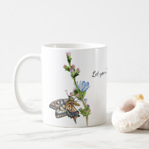 Aquarellschmetterling auf einer Zichorienmauer Kaffeetasse