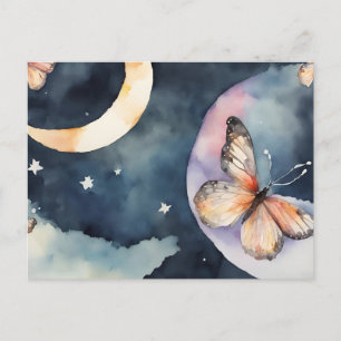 Aquarellschmetterling im Nachthimmel Postkarte