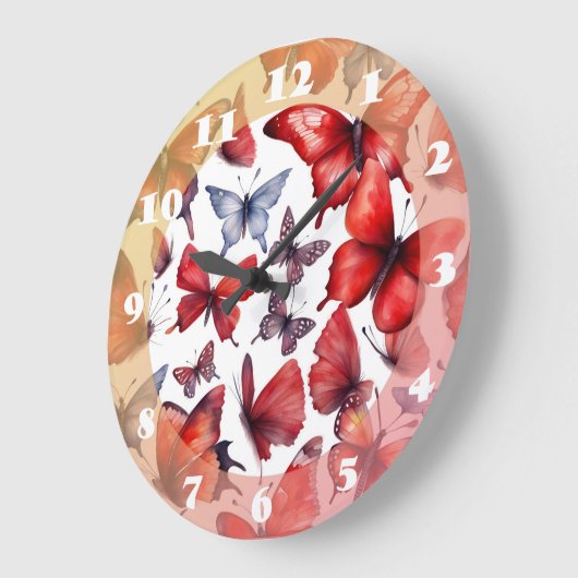 Aquarellschmetterlinge Große Wanduhr (Winkel)