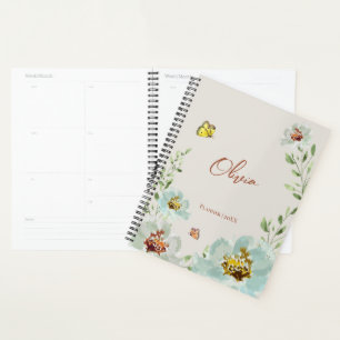 Aquarellschmetterlinge Personalisierte Blume Planer