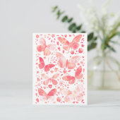 Aquarellschmetterlingsmuster Pink Postkarte (Stehend Vorderseite)