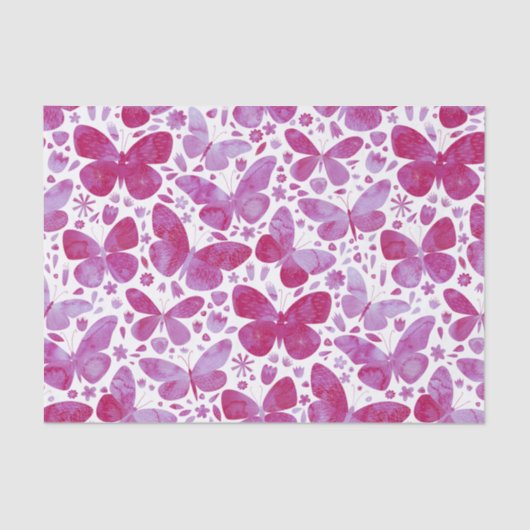 Aquarellschmetterlingsmuster Pink Seidenpapier (Vorderseite)