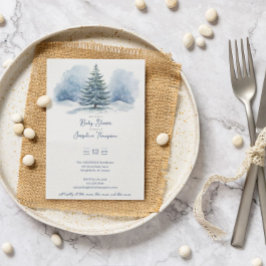 Aquarellschnee bedeckt Evergreen Babydusche Einladung