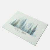 Aquarellschneebäume Weihnachten Fußmatte (Schrägansicht)