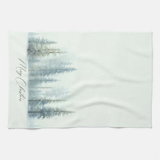 Aquarellschneebäume Weihnachten Geschirrtuch (Horizontal)