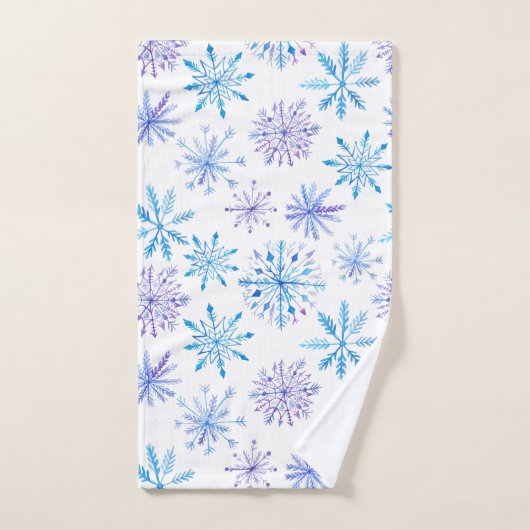 Aquarellschneeflocken blau & lila badhandtuch set (Handtuch)
