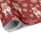 Aquarellschneeflocken Red Yorkie Dog Weihnachten Geschenkpapier (Rolleneckpunkt)
