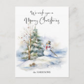 Aquarellschneemann und Frohe Weihnachtsgrüße Feiertagspostkarte (Vorderseite)