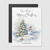 Aquarellschneemann und Frohe Weihnachtsgrüße Magnetkarte (Vorne/Hinten)