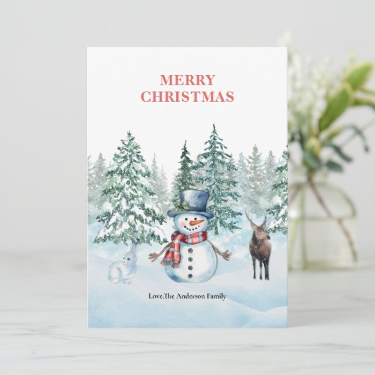 Aquarellschneemännchen und Weihnachten der Rentier (Stehend Vorderseite)