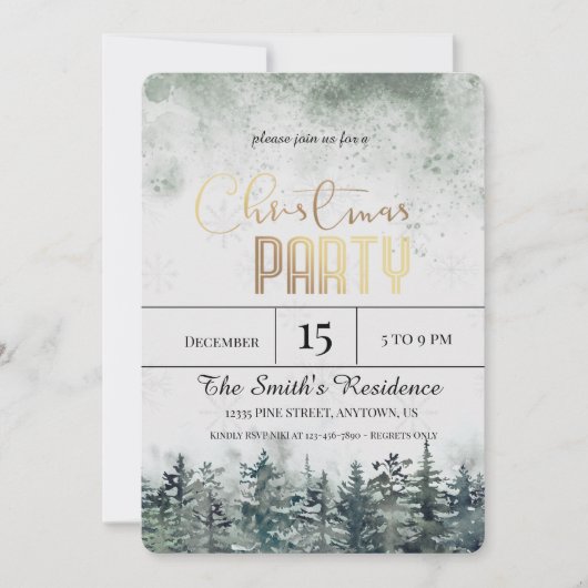 Aquarellschneewald Weihnachten Einladung (Vorderseite)