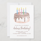 Aquarellschokolade Geburtstagskuchen Party Einladung (Vorderseite)