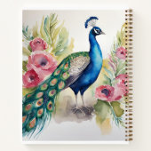 Aquarellschöner Pfau zwischen Blume Notizblock (Rückseite)