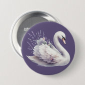 Aquarellschwan mit Lavender Florals Button (Vorne & Hinten)