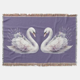 Aquarellschwan mit Lavender Florals Decke
