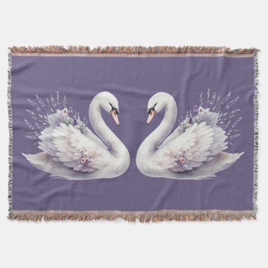 Aquarellschwan mit Lavender Florals Decke (Vorderseite)