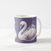 Aquarellschwan mit Lavender Florals Kaffeetasse (VorderseiteRechts)