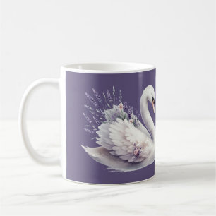 Aquarellschwan mit Lavender Florals Kaffeetasse