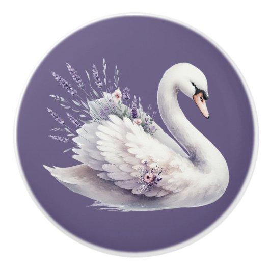 Aquarellschwan mit Lavender Florals Keramikknauf (Vorderseite)