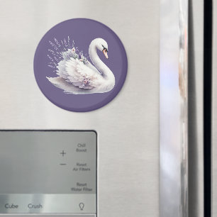 Aquarellschwan mit Lavender Florals Magnet