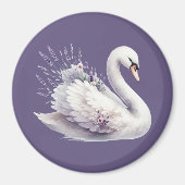 Aquarellschwan mit Lavender Florals Magnet (Vorne)