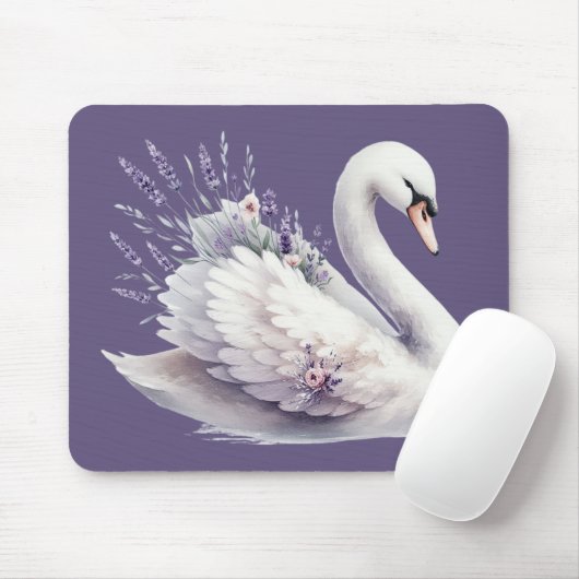 Aquarellschwan mit Lavender Florals Mousepad (Mit Mouse)