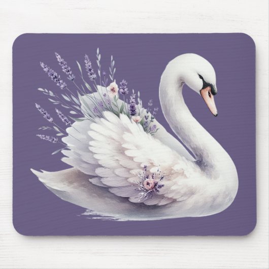 Aquarellschwan mit Lavender Florals Mousepad (Vorne)