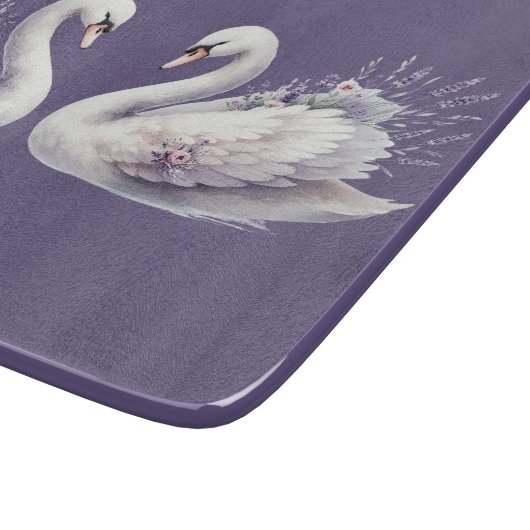 Aquarellschwan mit Lavender Florals Schneidebrett (Ecke)
