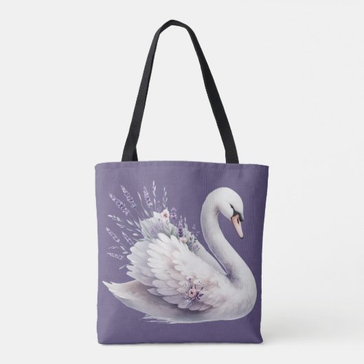 Aquarellschwan mit Lavender Florals Tasche (Rückseite)